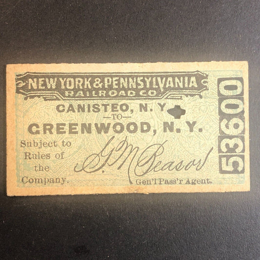 New York & Pennsylvania Railroad July 23 1917 Greenwood, NY Ticket #53600