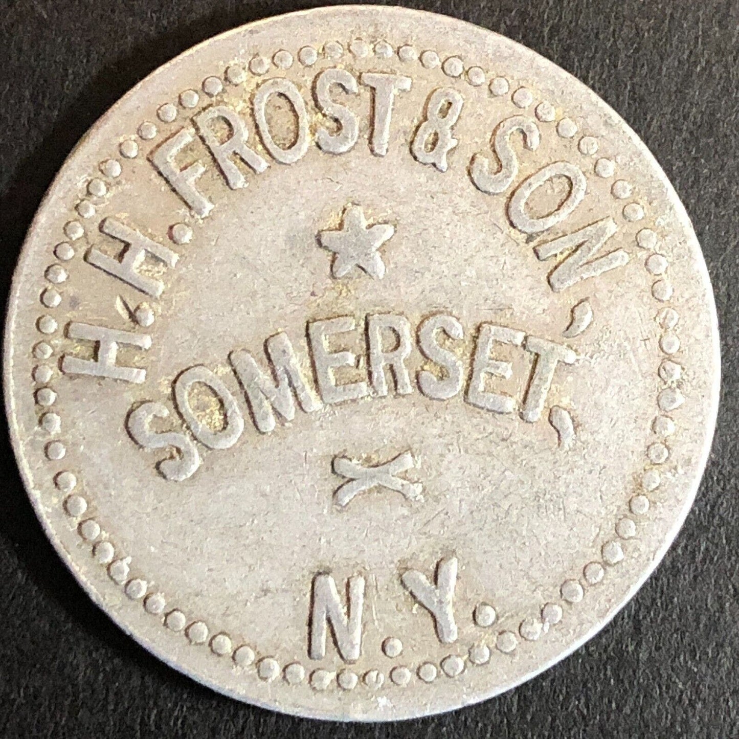 H.H. Frost & Son Somerset, NY G/F 50c Alum Trade Token c1920's-30's 30mm