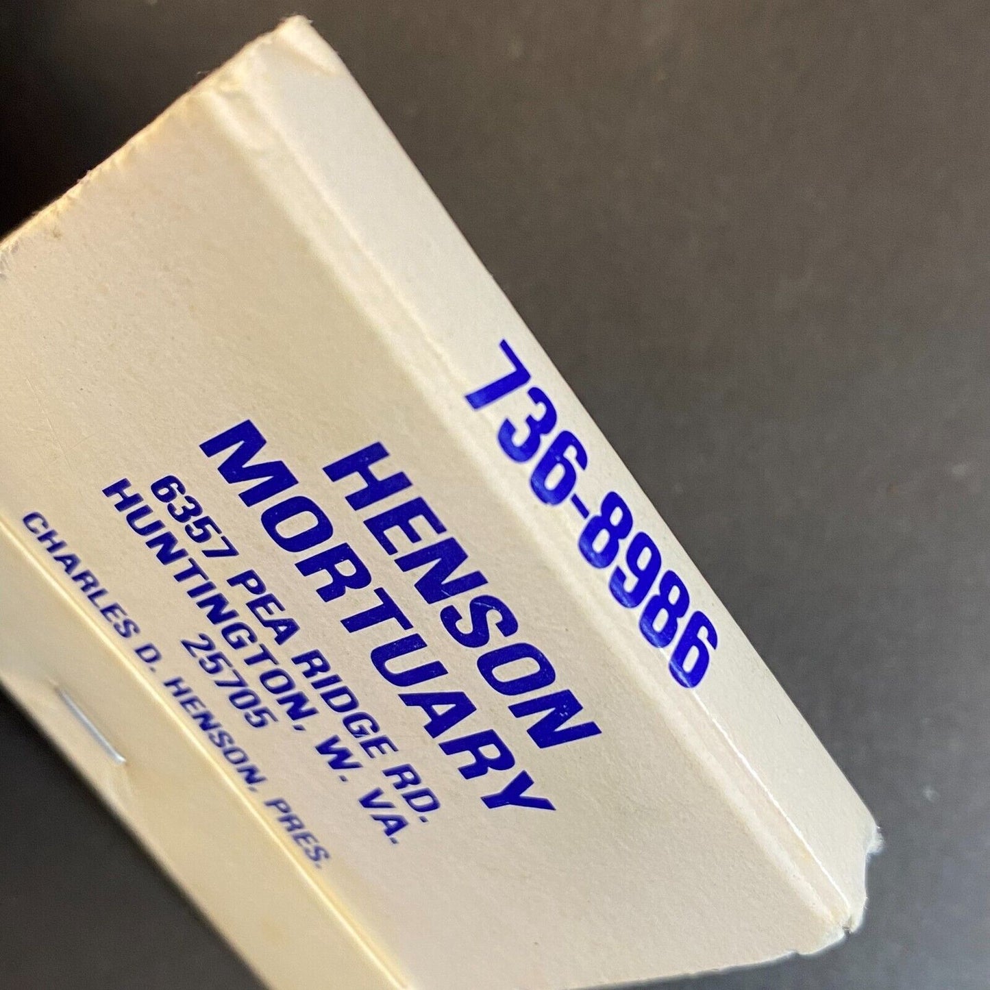 Henson Mortuary Huntington, WV Near Full (-2) Matchbook c1974-80's Scarce