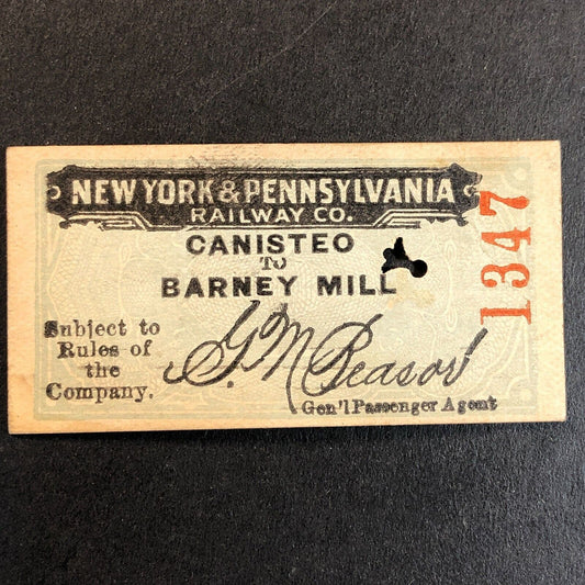 New York & Pennsylvania Railroad July 4 1917 Barney Mill Ticket #1347