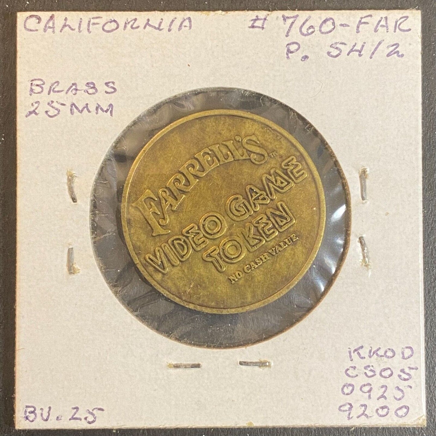 Farrell's "The Party Place" SF, CA Video Game Token Brass c1980's 25mm Candles