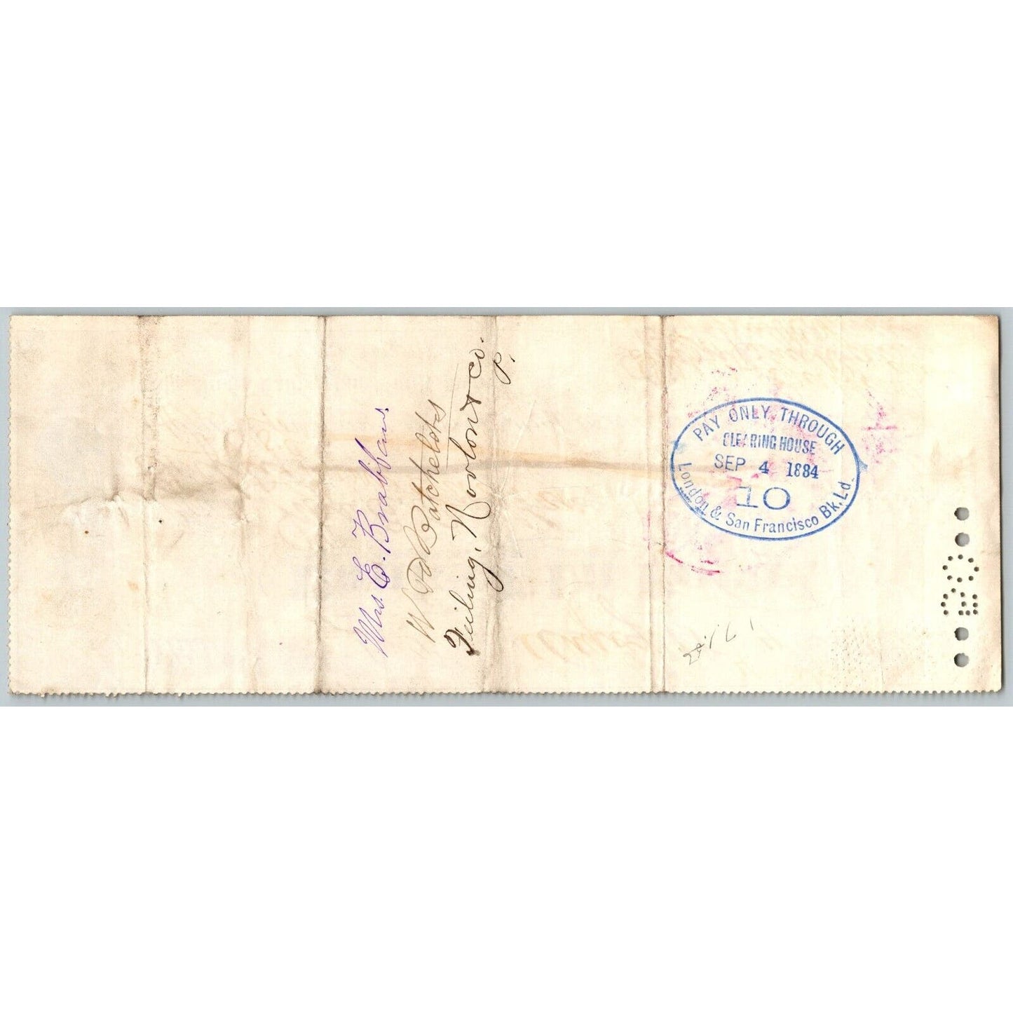 Bank of La Porte Check Mrs. E. Brabban* 1884 Mining Vignette #12789