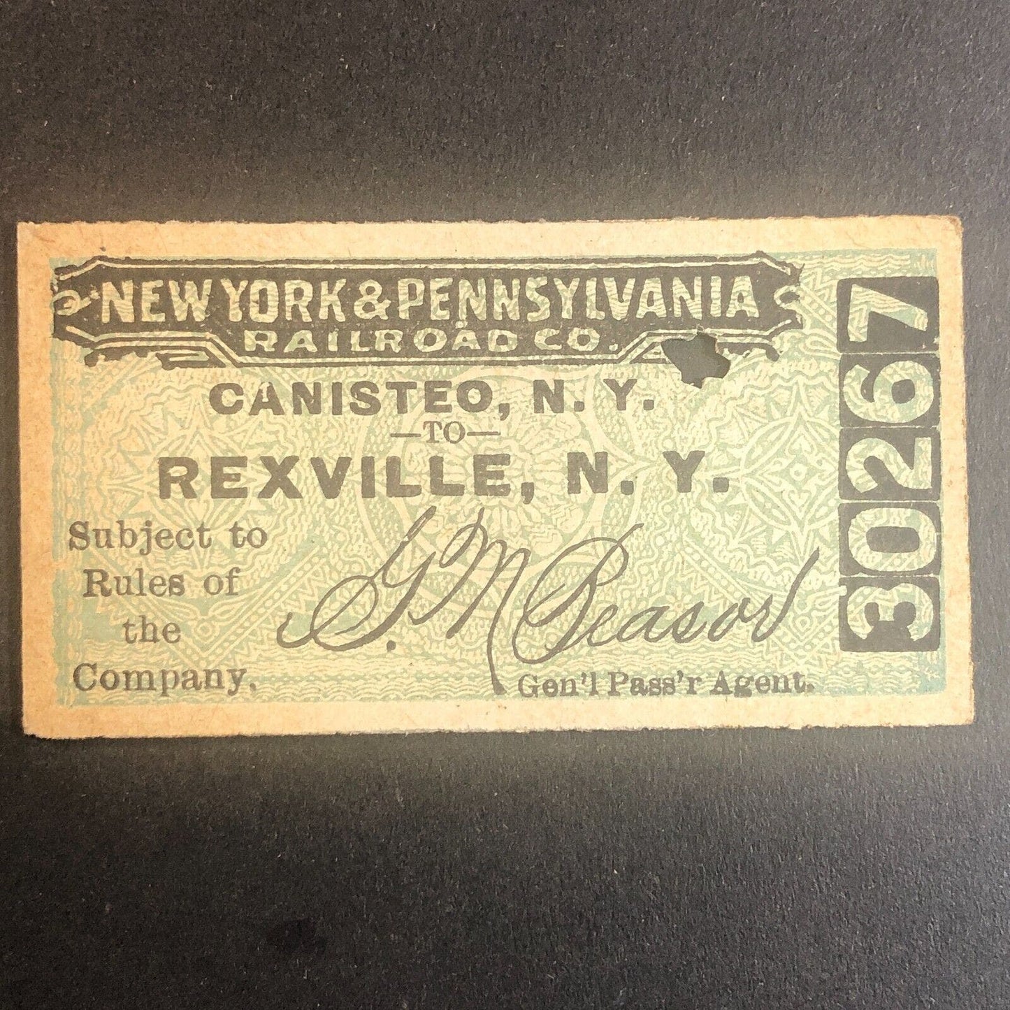 New York & Pennsylvania Railroad July 27 1917 Rexville, NY Ticket #30267