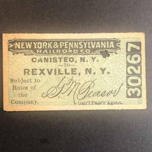 New York & Pennsylvania Railroad July 27 1917 Rexville, NY Ticket #30267