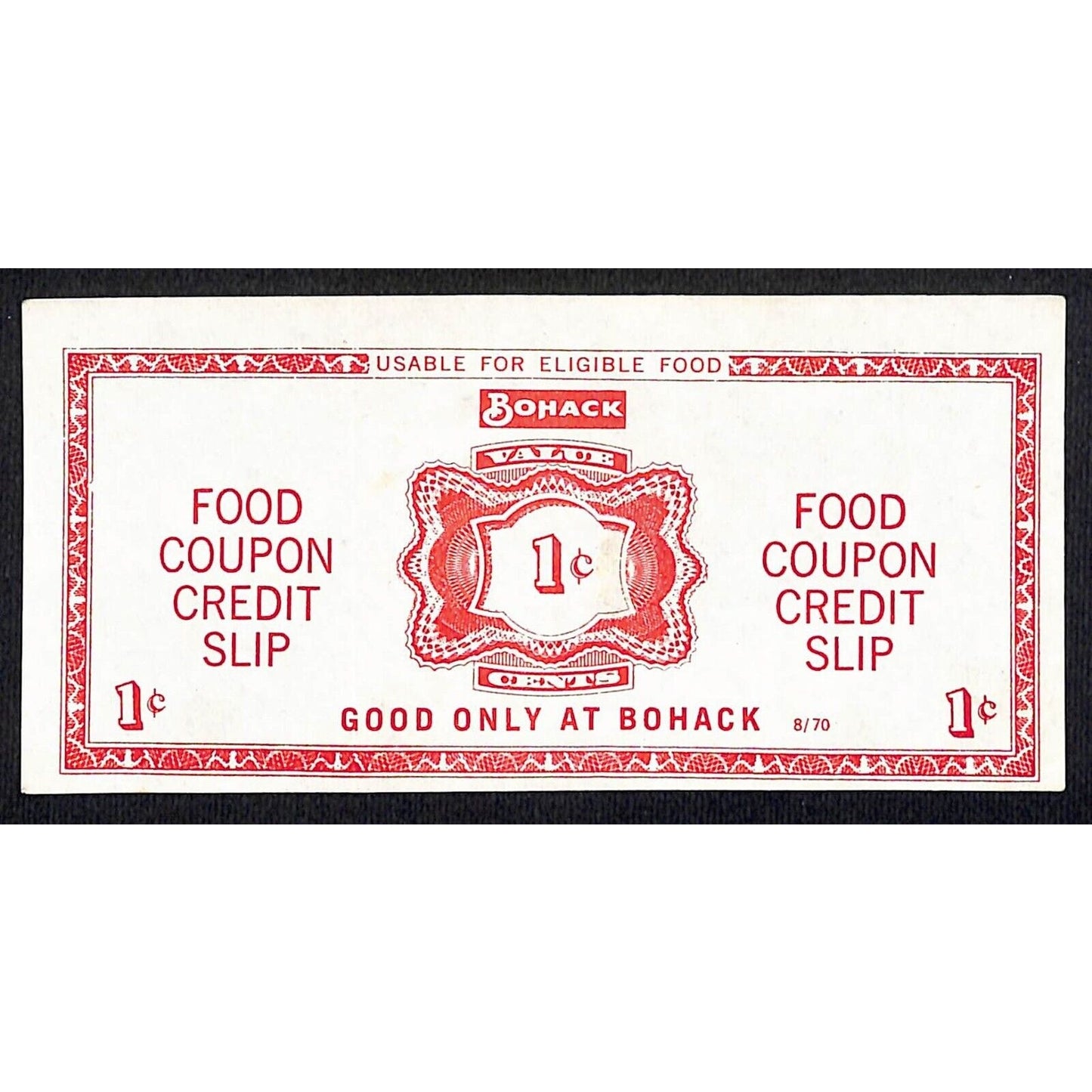 Bohack Supermarket Brooklyn, NY "Food Coupon Credit Slip" 1c c1970 VGC