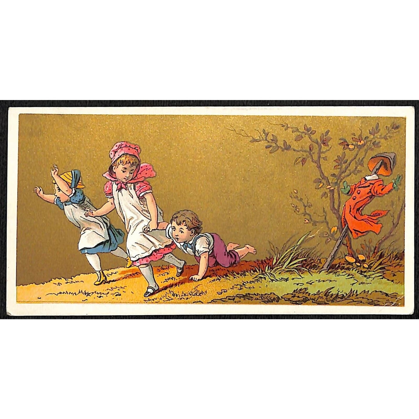 Great Atlantic & Pacific Tea Co A&P Victorian Trade Card Kids Run From Scarecrow