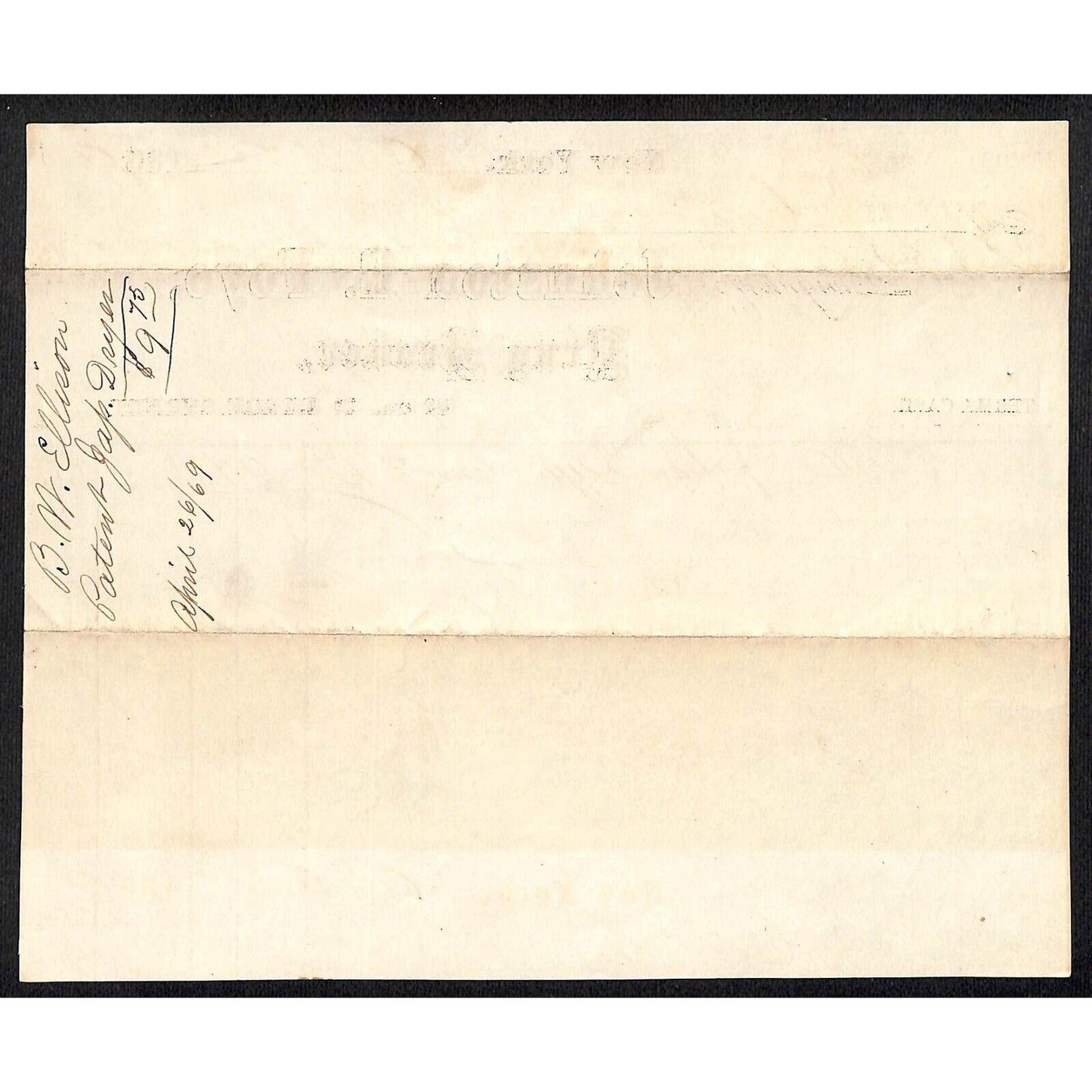 Johnston E. Foye / B.W. Ellison Drug Broker NYC 1869 J.J. Cover* Billhead