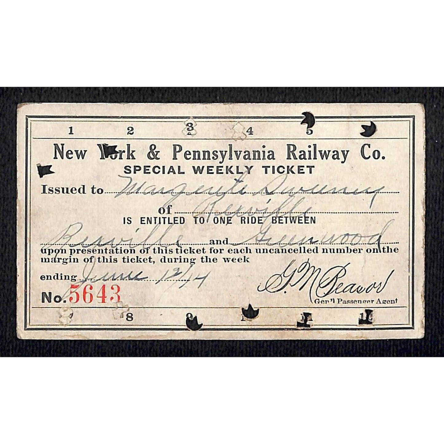 New York & Pennsylvania Ry 1914 Special Weekly Ticket Scarce #5643