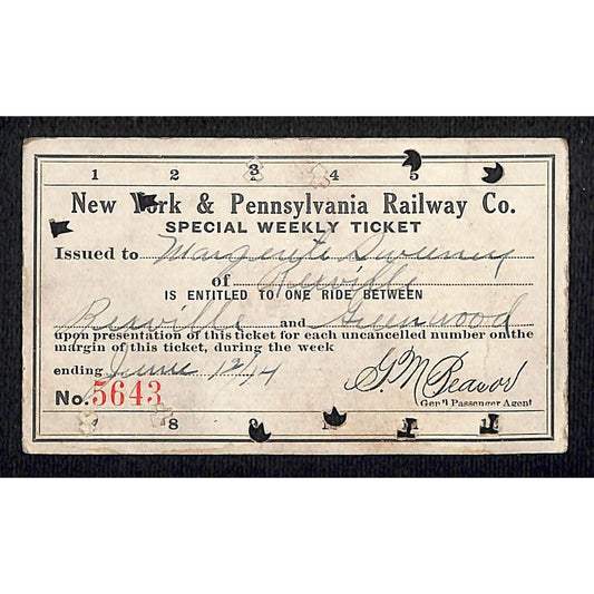 New York & Pennsylvania Ry 1914 Special Weekly Ticket Scarce #5643