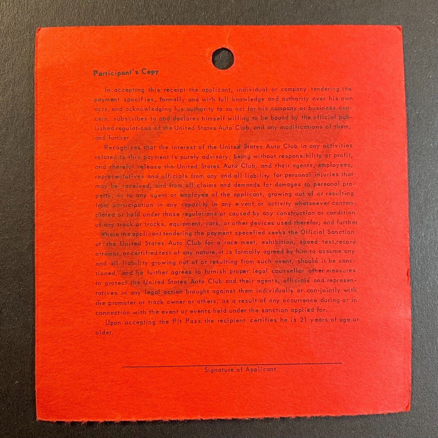 USAC 1967 Pit Pass Blank VGC Scarce