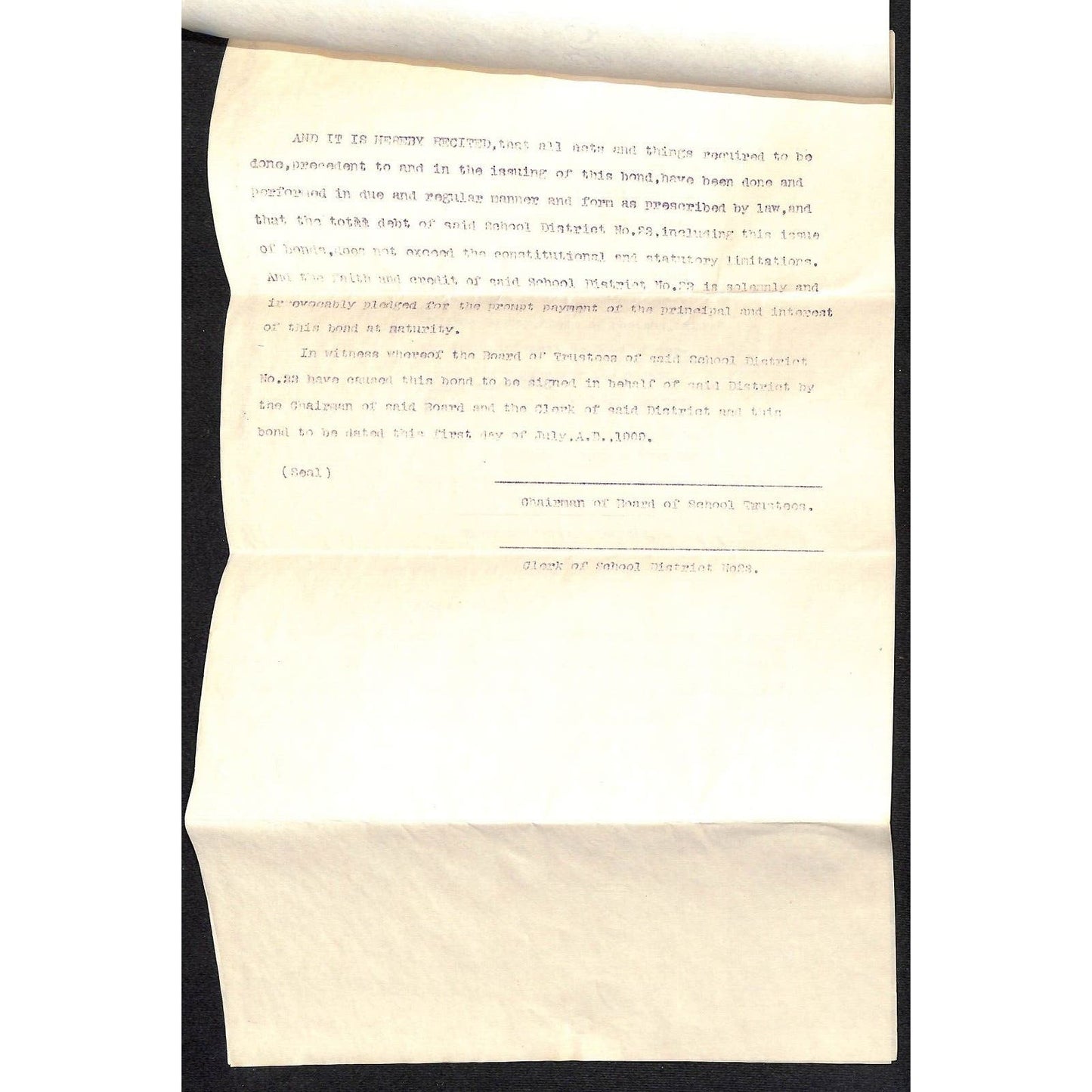 Montana Madison County School District 23 $1,000 Bond Document 3pp 1918
