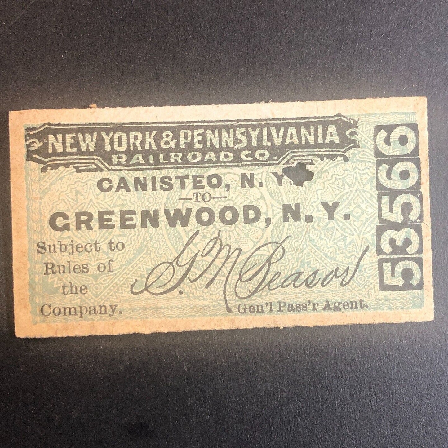 New York & Pennsylvania Railroad July 17 1917 Greenwood, NY Ticket #53566