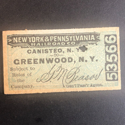 New York & Pennsylvania Railroad July 17 1917 Greenwood, NY Ticket #53566