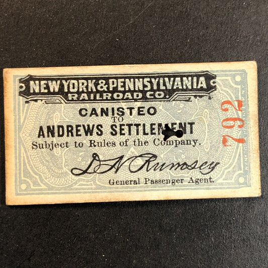 New York & Pennsylvania Railroad July 4 1917 Andrews Settlement Ticket #792