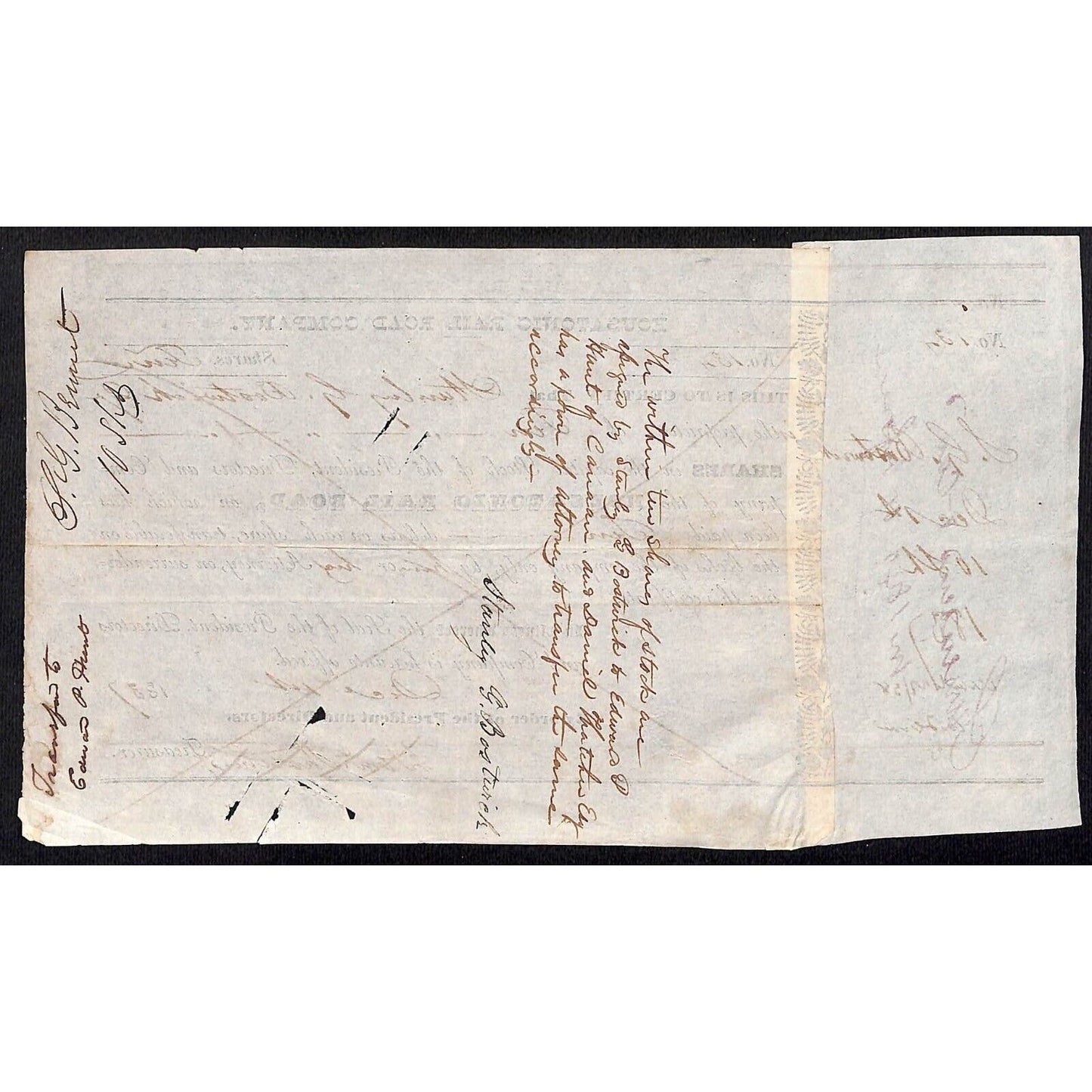 Housatonic Rail Road 1837 Stock Certificate Stanley G. Bostwick New Milford, CT?