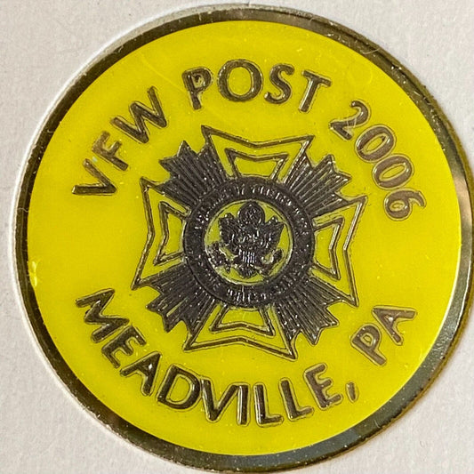 Meadville, PA VFW Post 2006 c1980's Plastic Token "75c Drink"