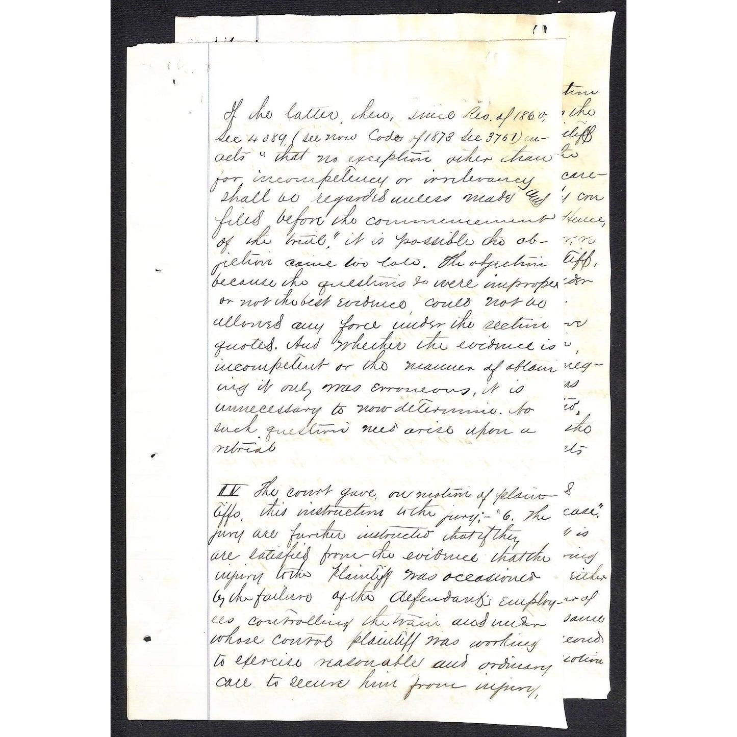 1874 4pp ALS Legal Document vs CRI&P RR Appeal of $7375 Judgement for Plaintiff