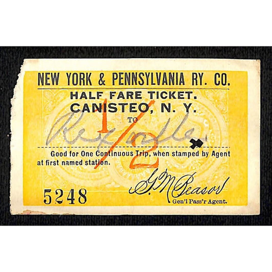 New York & Pennsylvania Railroad RY July 26 1917 Rexville Ticket #5248