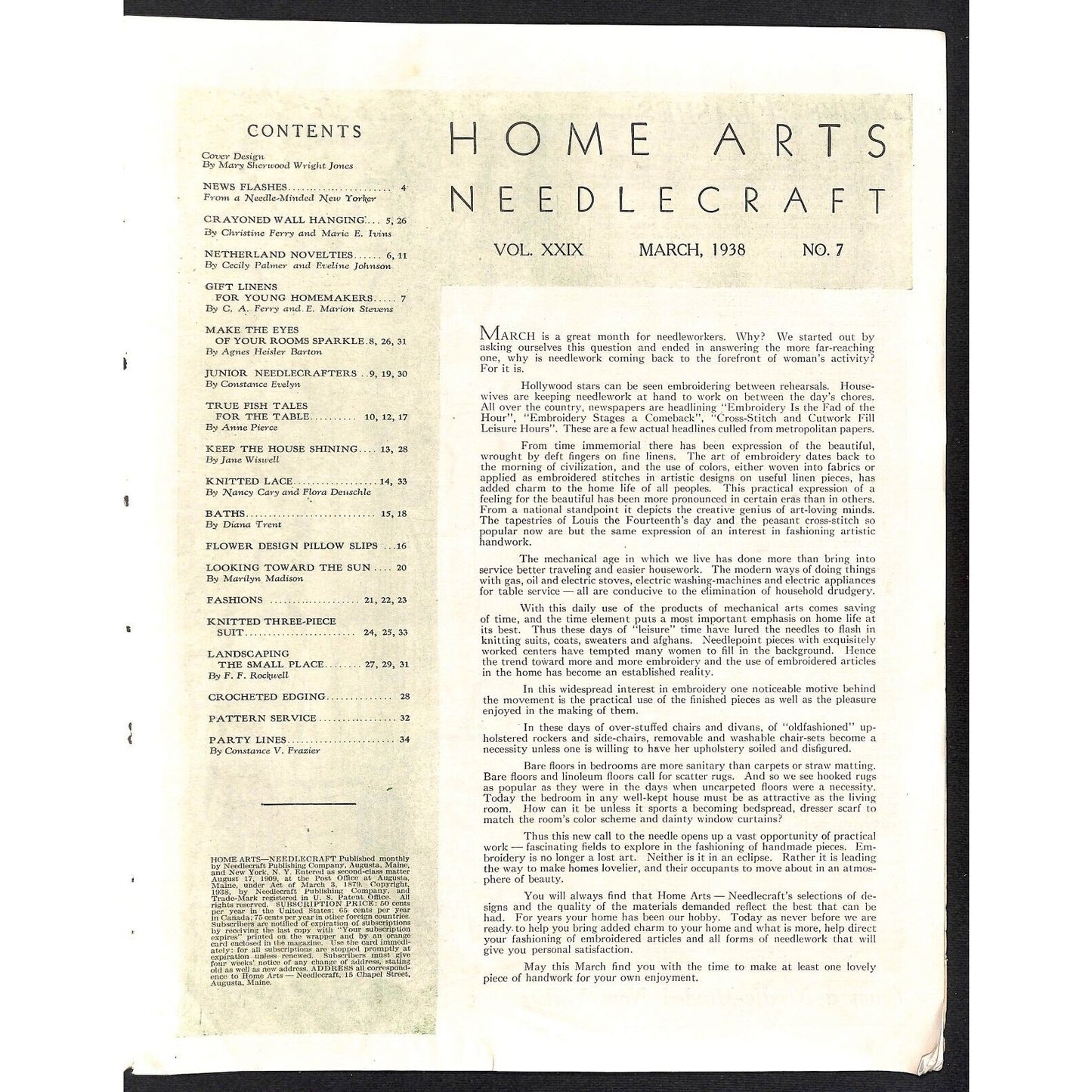 Home Arts Needlecraft Magazine March 1938 34pp Tons of Ads Good Condition