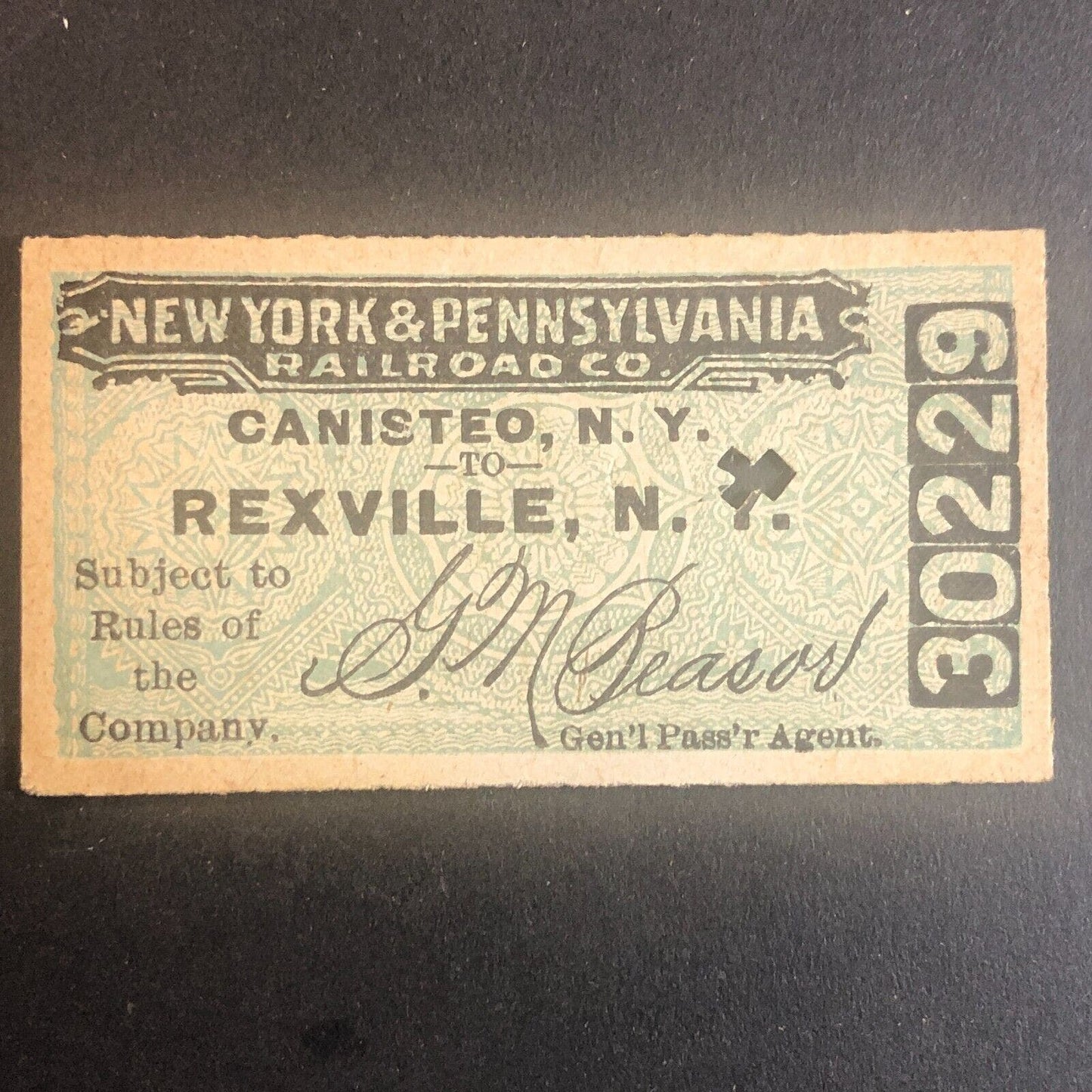 New York & Pennsylvania Railroad July 14 1917 Rexville, NY Ticket #30229