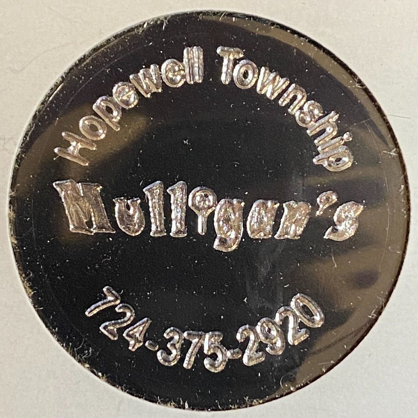 Hopewell Township, PA Mulligan's c1970's-80's Plastic "Whiskey" Drink Token