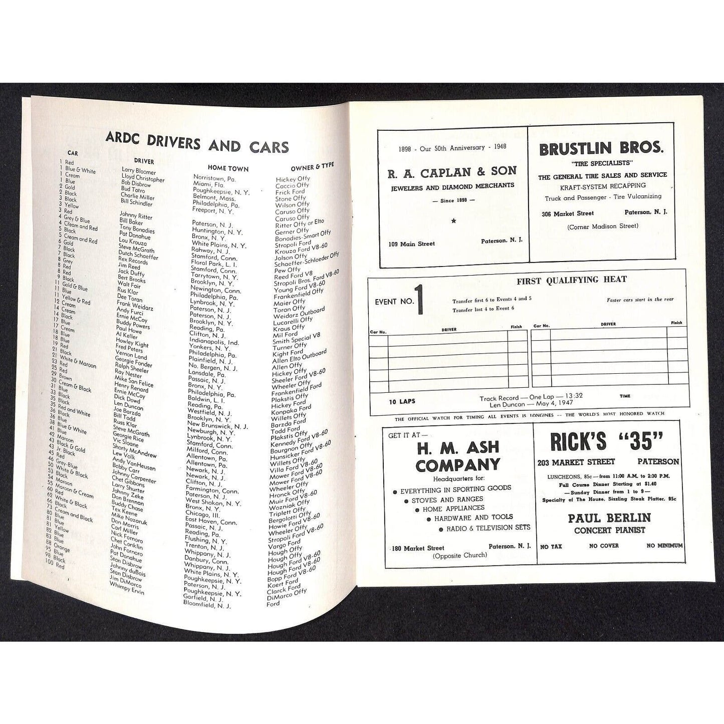 Hinchliffe Stadium Midget Auto Races 6/4 1948 Program Ray Nestor 8p VGC Scarce