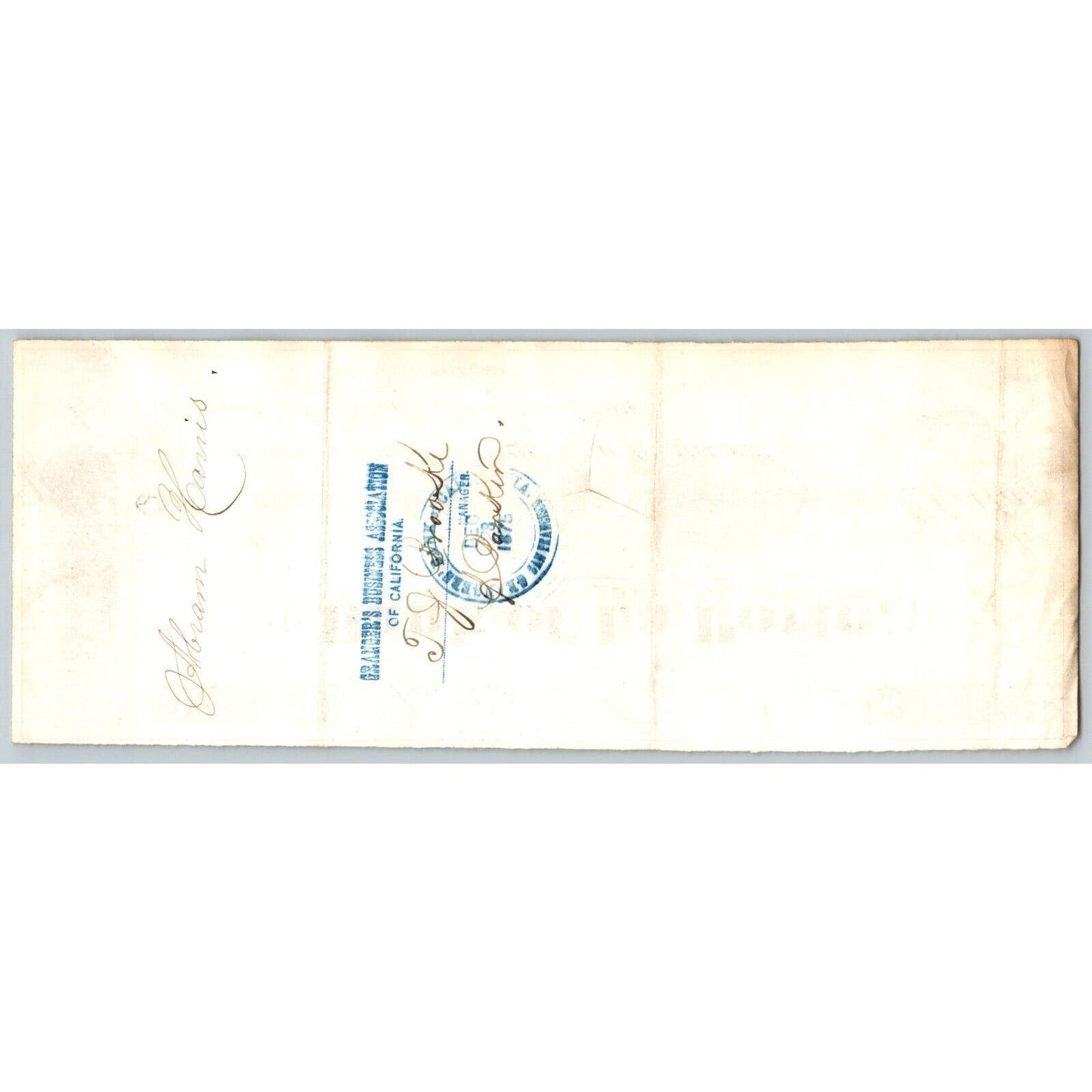 Bank of La Porte Check Abraham Harris 1875 Mining Vignette Rev Stamp #172