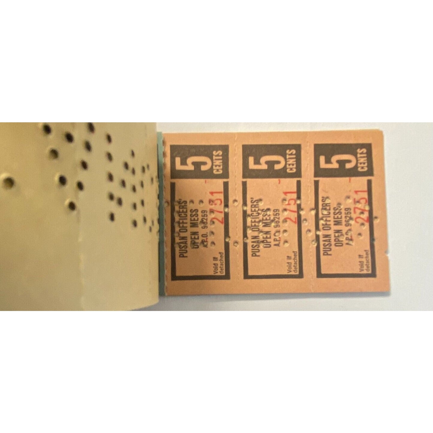 Korea U.S. Army Pusan Officers' Open Mess Partial $5.00 Coupon Booklet c1970 VGC