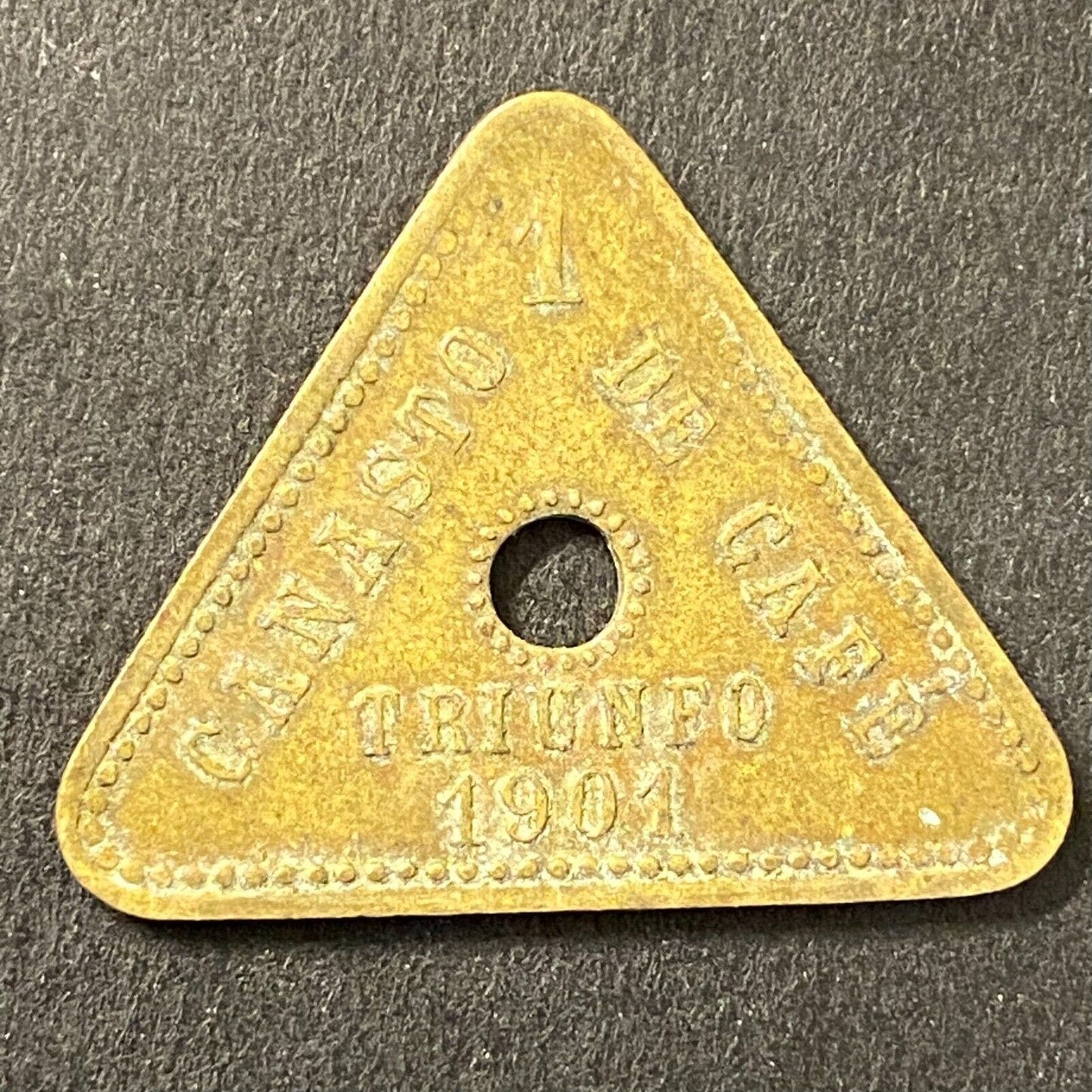 Triunfo Mexican Coffee Plantation Token 1901 Canasto Cafe "1" 26mm (#9)