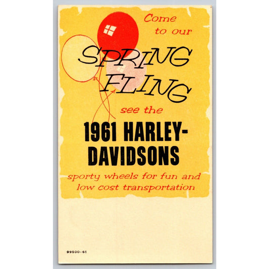 Harley Davidson Dealer Postcard 1961 Spring Fling Balloon NP Original VGC Scarce