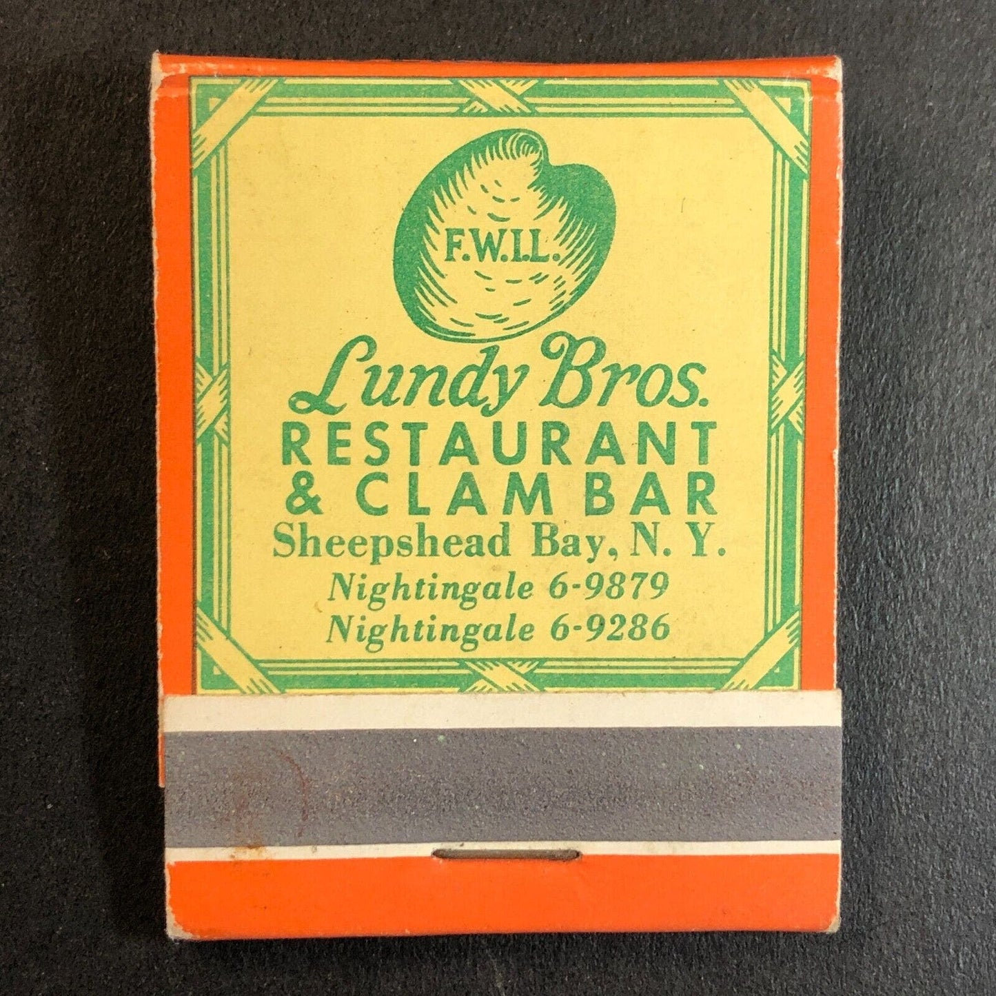 Lundy Bros. Restaurant & Clam Bar Sheepshead Bay Full Matchbook c1950's-60's