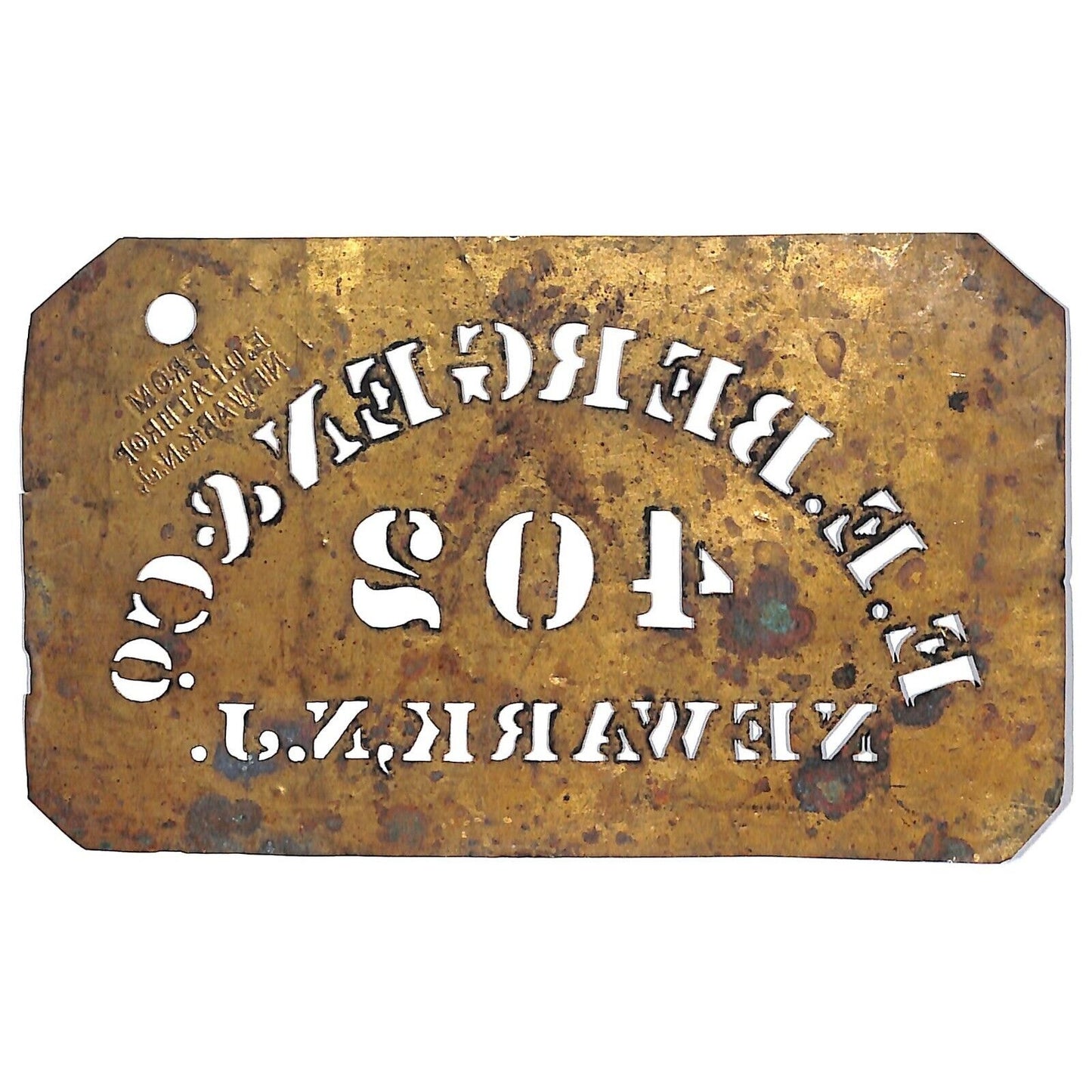 E.E. Bergen & Co. Newark, NJ Brass Stencil Crate c1880's-1920 3 7/8" x 6 1/2"