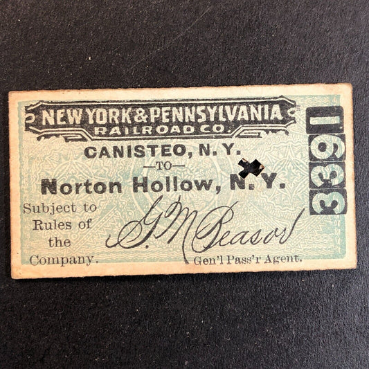 New York & Pennsylvania Railroad July 7 1917 Norton Hollow Ticket #3391 Scarce
