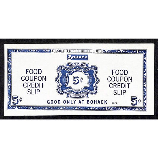 Bohack Supermarket Brooklyn, NY "Food Coupon Credit Slip" 5c c1970 VGC