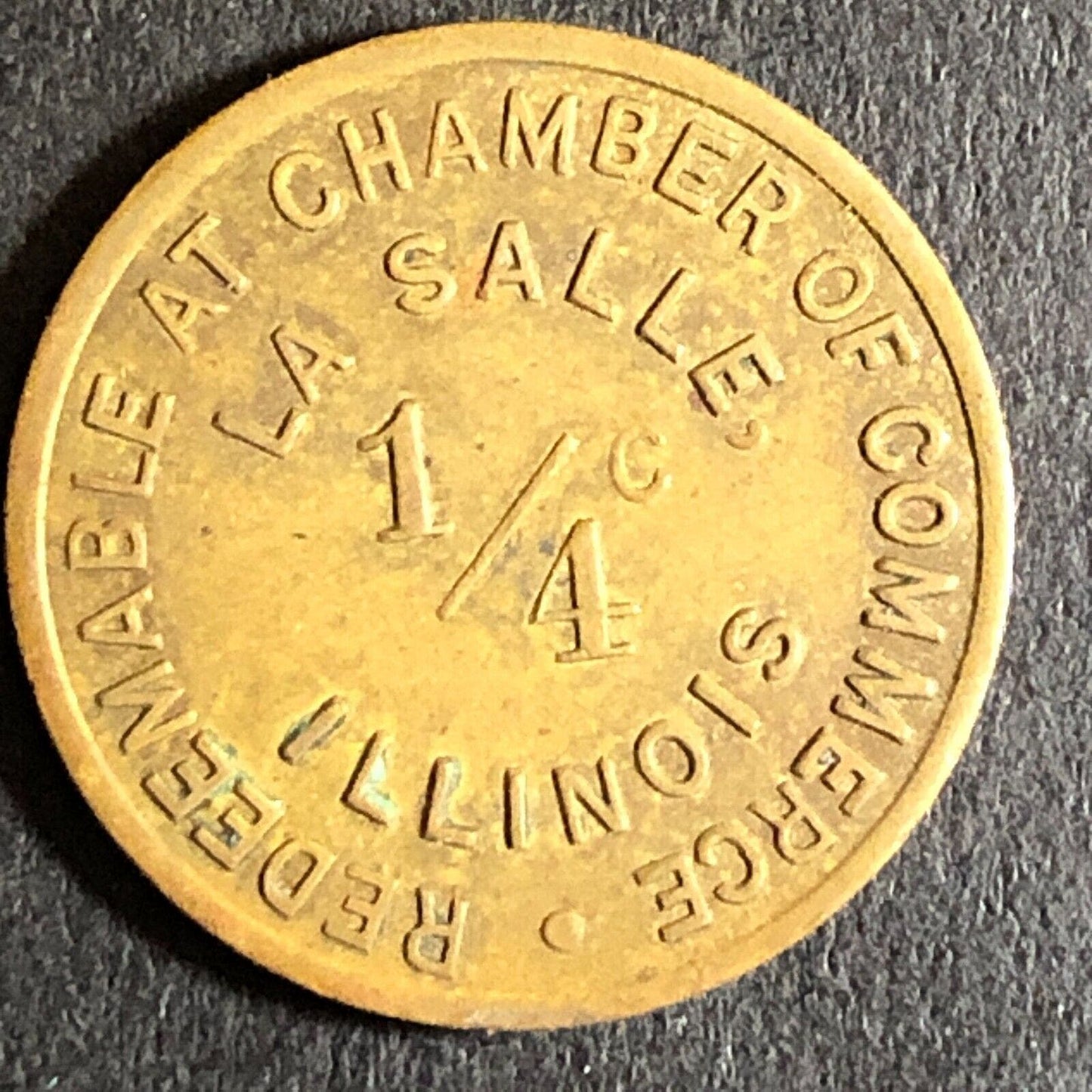 La Salle, Illinois 1/4 Cent Brass Tax Token 18.8mm Scarce VGC
