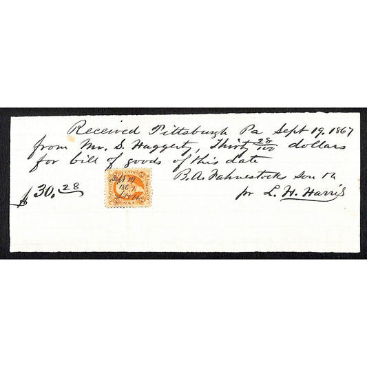 1867 Mr. S. Haggerty Phila. Receipt for Bill of Goods L.H. Harris Tax Stamp