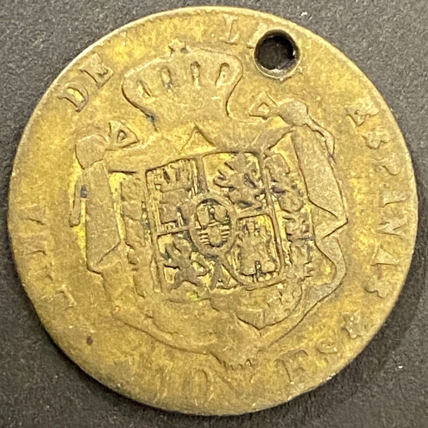 1868 Spain 10 Escudos Brass Spiel Marke / Gaming Token 22.4mm