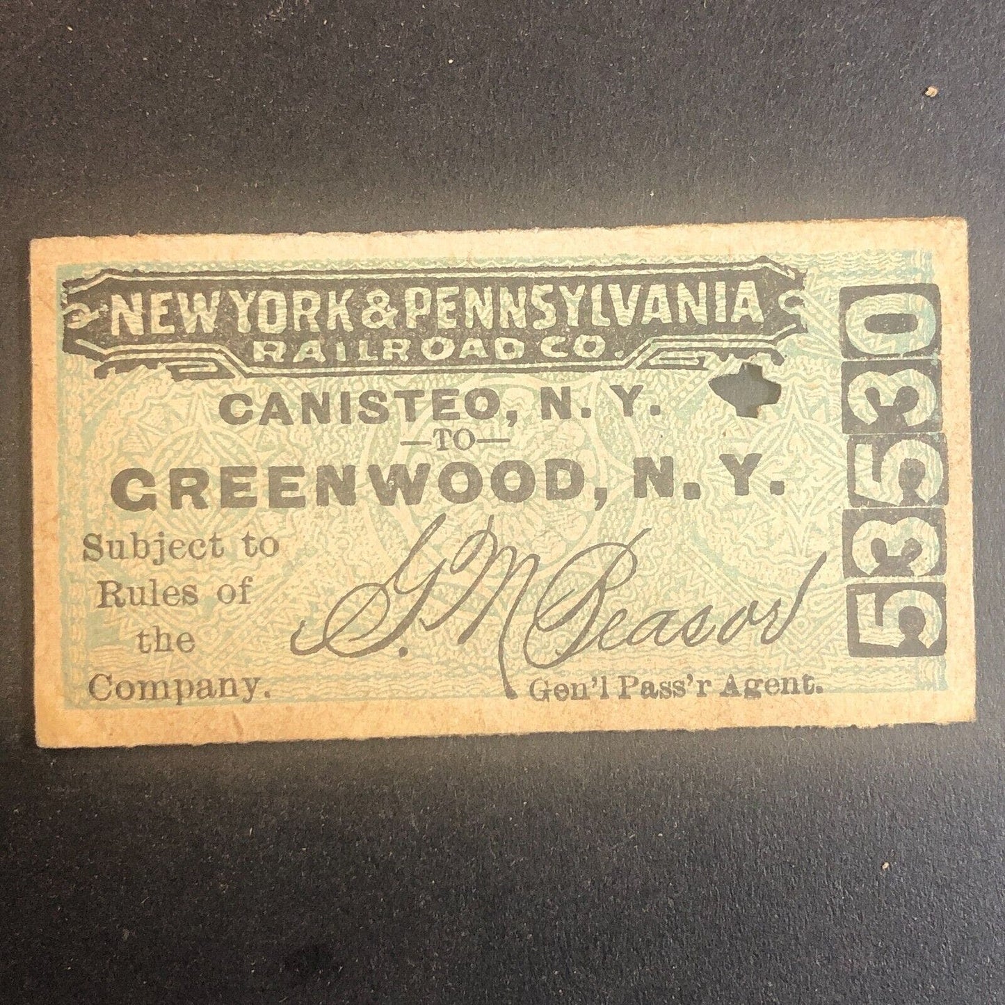 New York & Pennsylvania Railroad July 11 1917 Greenwood, NY Ticket #53530