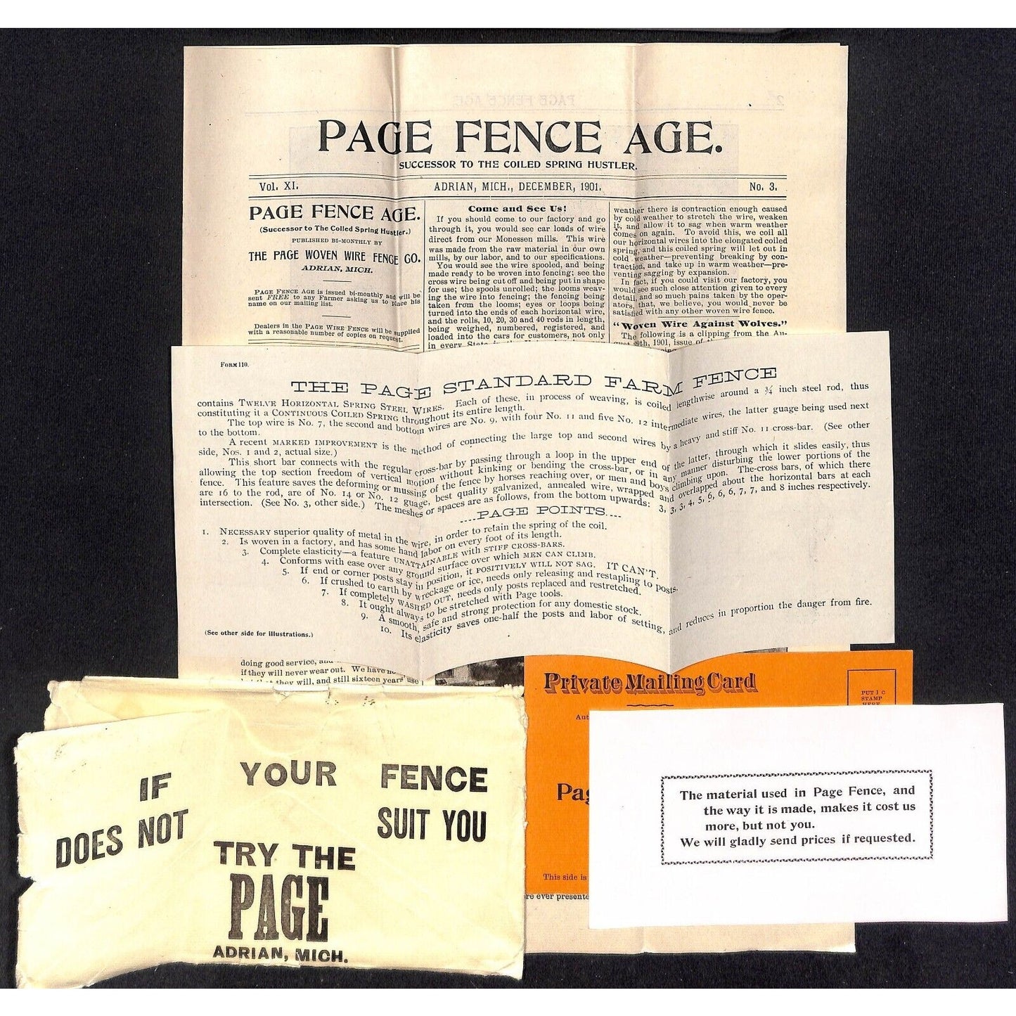 1901 Page Woven Fence Co. Adrian, MI Product Sheets and Cover - VGC Scarce