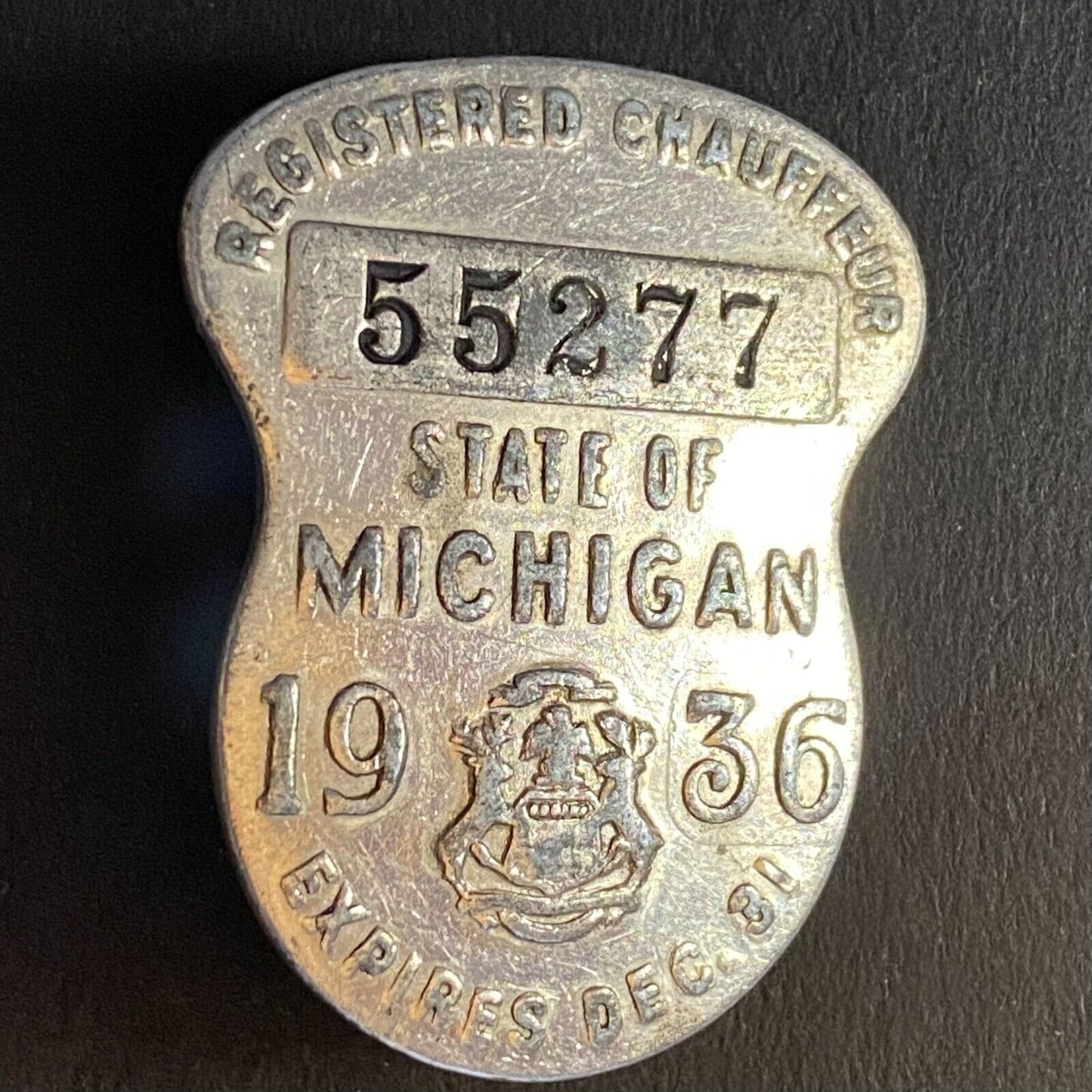 1936 Michigan Licensed Registered Chauffeur Badge Metal Pin Back Driver #55277