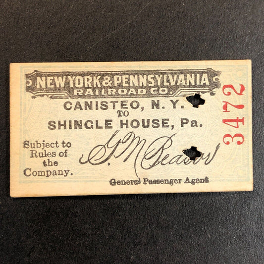 New York & Pennsylvania Railroad July 27 1917 Shingle House Ticket #3472 Scarce