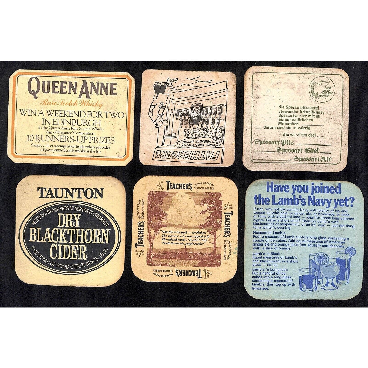 Group of 6 c1980's Alcohol Liquor Beer Beverage Advertising Drink Coasters