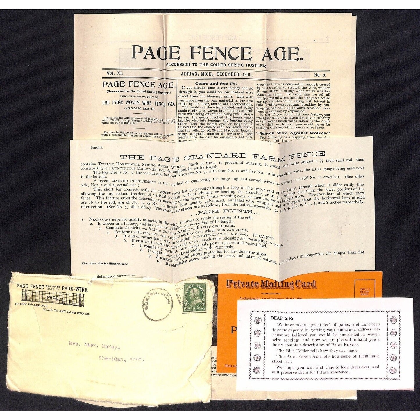 1901 Page Woven Fence Co. Adrian, MI Product Sheets and Cover - VGC Scarce