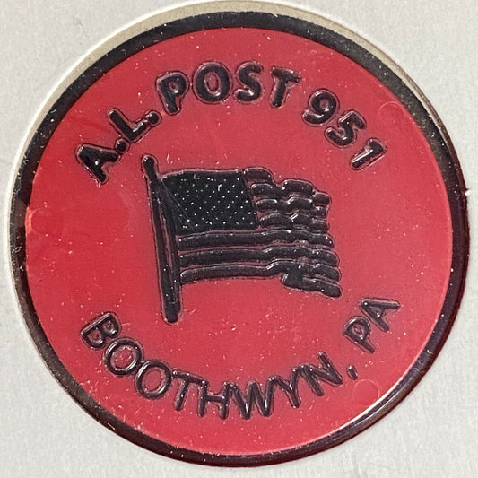 Boothwyn, PA A.L. Post 951 Plastic Drink Token G/F One Bottle Beer