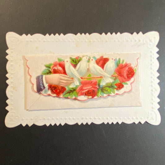 "Josephine C. Richard" Victorian Die Cut Envelope Name Card Greeting w/ Doves