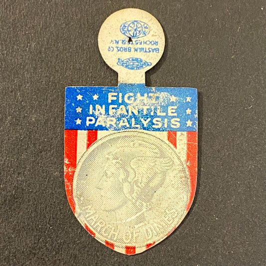 March of Dimes "Fight Infantile Paralysis" Steel Fold Over Pin Mercury Dime (#5)