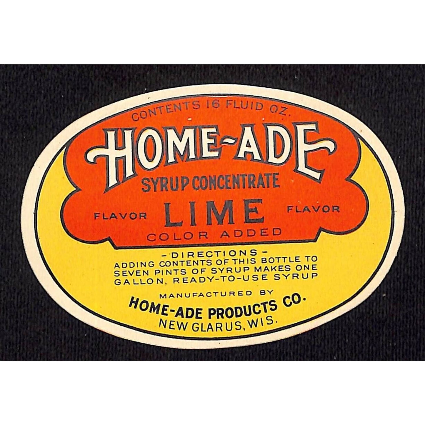 Home-Ade Lime Syrup Concentrate Paper Label New Glarus, WI c1940's Scarce
