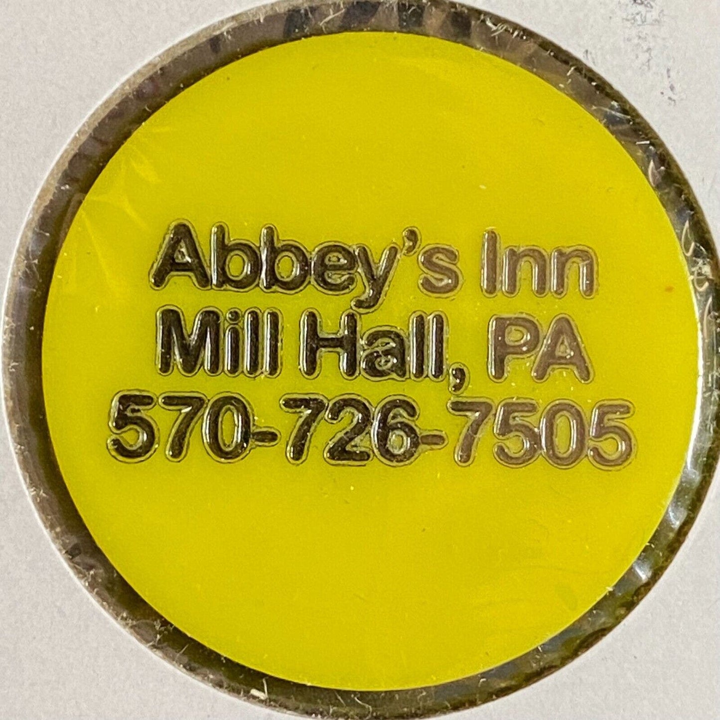 Mill Hall, PA Abby's Inn c1998 Plastic Token "G/F One Mug Beer"