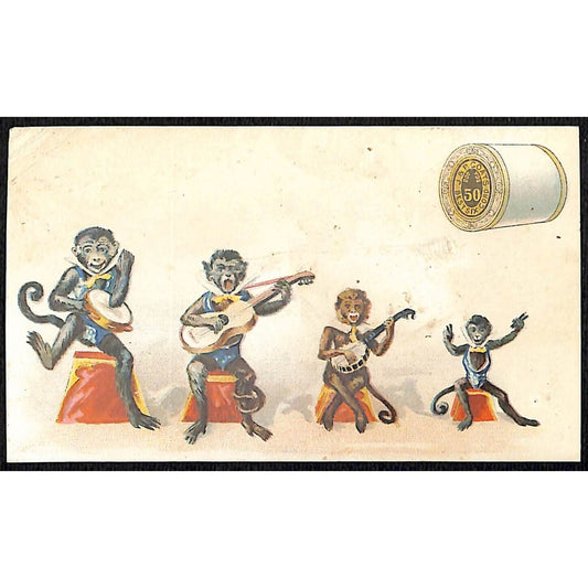 J & P Coats Thread Victorian Trade Card 4 Monkeys Make Music 1889 Calendar