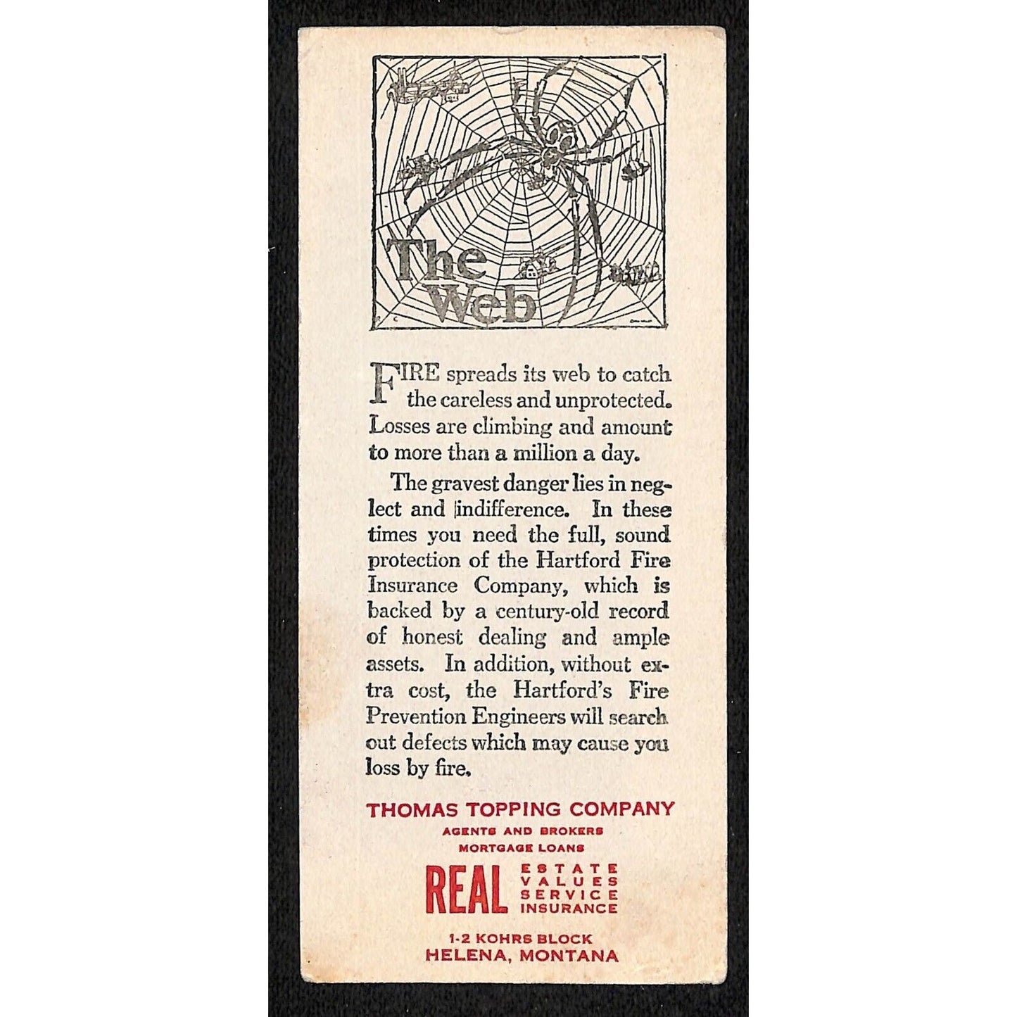 Helena, MT Small Ink Blotter c1925-35 Hartford Fire Insurance Thomas Topping Co